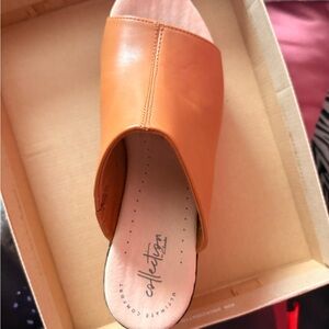Clarks Women's Tan Leather Wedge Mule